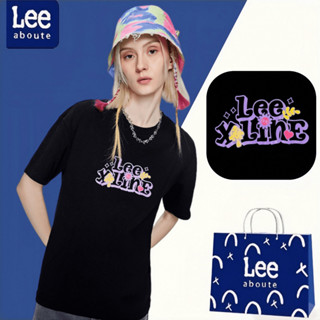 Lee® เสื้อยืดคอกลมแขนสั้น สไตล์พื้นฐาน#purple flowers ไซส์ใหญเสื้อยืดชายผู้หญิง เสื้อยืดผ้าฝ้ายคู่รัก # สีดำ #1164