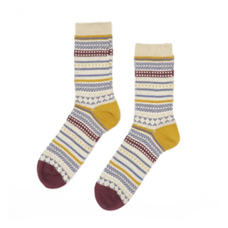 ถุงเท้า COMFY SOCKS Tribal Stripe Socks - Beige ลวดลายถุงเท้าสวยงาม เหมาะสำหรับใส่กับรองเท้าบูต และรองเท้าผ้าใบ