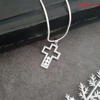 MT จี้ไม้กางเขน ประดับเพชรสวิส ตัวเรือนเงินแท้ ชุบทองคำขาว Solid 925 Sterling Silver Cross Pendant (rpp001-08) MT Jewelry มณีธารา