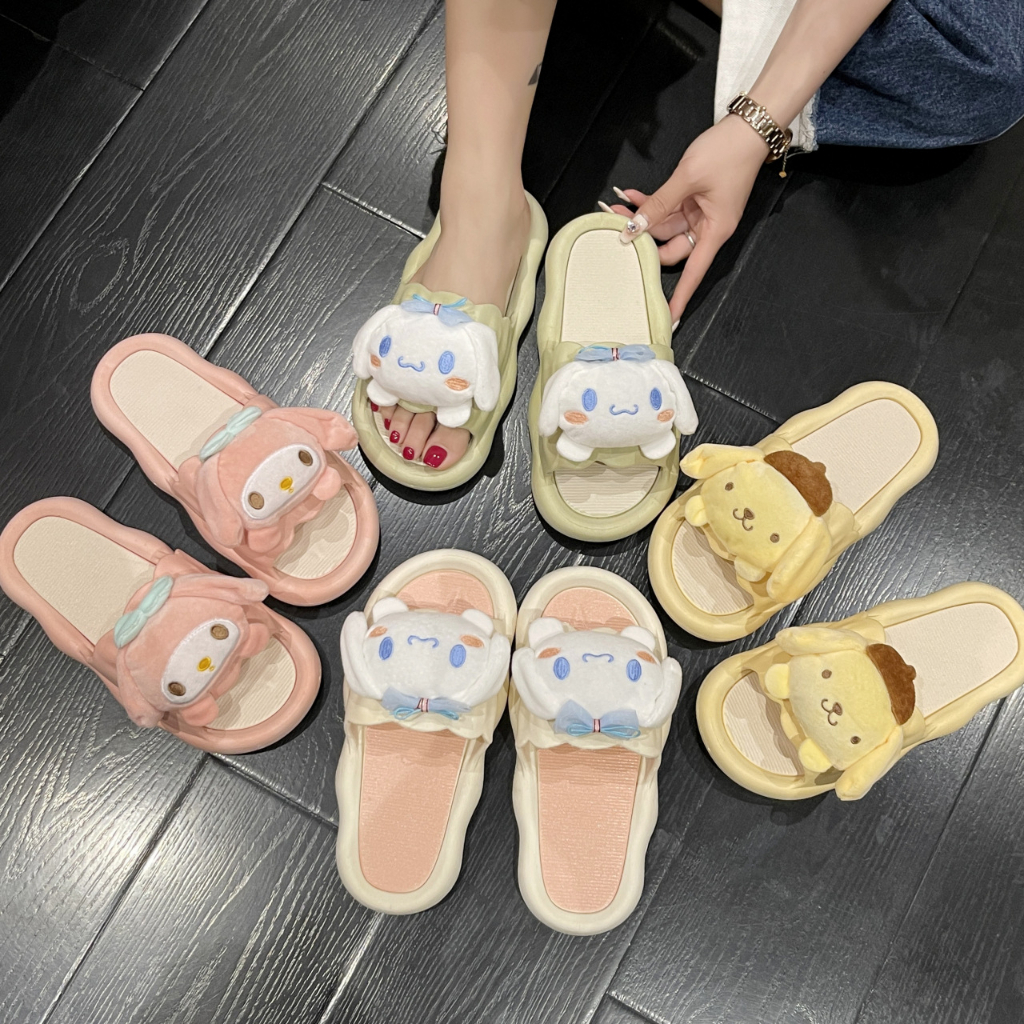 รองเท้าผู้หญิง W429  (ตุกตา) แตะแฟชั่น สวมใส่สบาย ประดับด้วยหัวการ์ตูน น่ารักพื้นนิ่มมาก