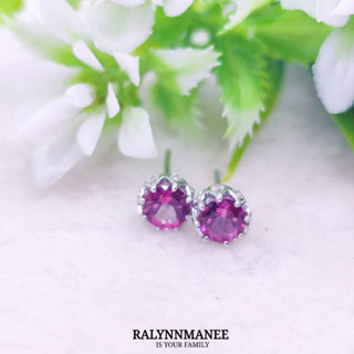 AE011 ต่างหูพลอยพิงค์โทพาซแท้ ( Pink topaz ) แบบก้านเสียบ ตัวเรือนเงินแท้ 925 ชุบทองคำขาว