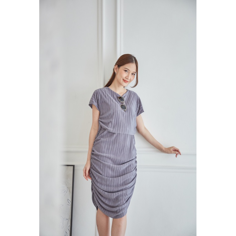Minirin ชุดคลุมท้อง ชุดให้นม คลุมท้องและให้นมได้ (ใส่ซับในอย่างดี) รุ่น M38 Swiped siding pleat dress ราคา ถูกที่สุด ดีลบีเคเค แกลเลอรีภาพที่ 6