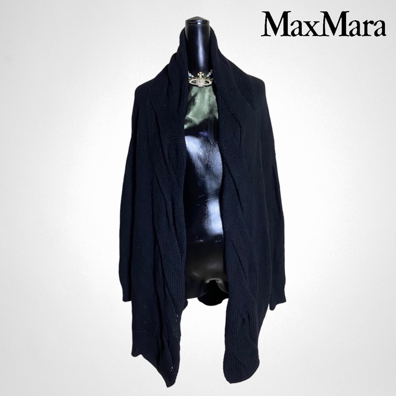Max Mara Wool Black Open Front เสื้อคลุมแขนยาวทรงยาวผ้าวูล