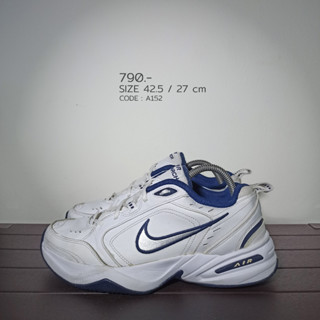 Nike Air Monarch IV White Navy 42.5 / 27 cm มือสองของแท้100% (A152)