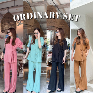 (โค้ด L299HIT ลด 20%) ORDINARY SET ชุดเซ็ทดีเทลเชือกผูกข้าง กางเกงทรงขาม้าพลางหุ่น ผ้าลายเปลือกไม้ ไม่ต้องรีด