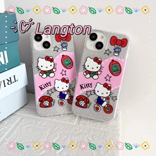 🌈Langton🌸Hello Kitty ความคิดสร้างสรรค์ การ์ตูน iphone 11 14 pro max สาวน่ารักหัวใจ โบว์หูกระต่าย case for iPhone 12 13