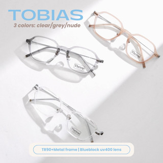 🦞 TOBIAS (blueblock uv400 TR90 frame) แว่นกรองแสงทรงเหลี่ยมผืนผ้า ขาเหล็ก