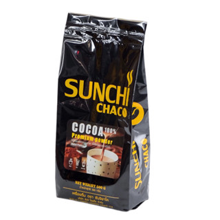 Cocoa Powder ผงโกโก้ 100% ตรา Sunchi Chaco (ซันจิ ชาโค) สีเข้ม พิเศษ ไขมัน 10-12% ขนาด 500 กรัม / ถุง