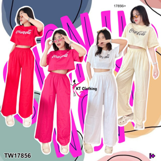 👗Pfashion [ส่งไวมาก🚛] P17856 Set 2 ชิ้น เสื้อครอปแขนสั้นสกรีนลาย + กางเกงเอวสูงขายาว