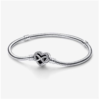 [พร้อมส่ง สินค้าแท้ 💯] Pandora Moments Sparkling Infinity Heart Clasp Snake Chain Bracelet