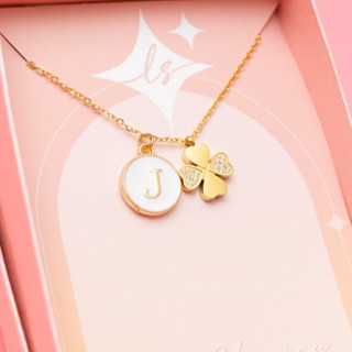 LELISA - Crystal Clover Necklace - สร้อยโคลเวอร์คริสตัลพร้อมจี้ตัวอักษร - สแตนเลสแท้