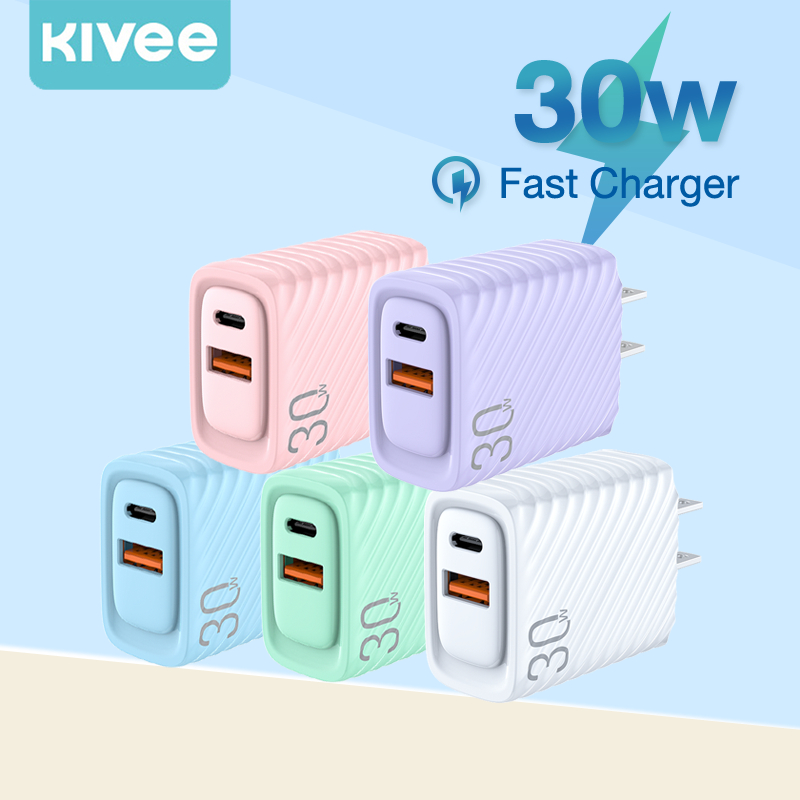 KIVEE 30W หัวชาร์จเร็ว USB+Type-c QC4.0 PD3.0 Macaron หัวชาร์จ เหมาะสำหรับ fast charger