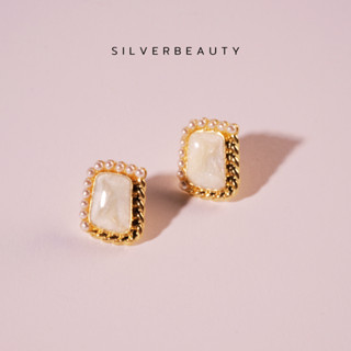 โค้ด SILV45 ลด45.-  Silver beautyต่างหูมุกสี่เหลี่ยมขอบหยักE05703