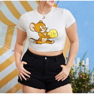 🐱🧀 TOM &amp; JERRY ลิขสิทธิ์แท้💯 เสื้อครอปพลัสไซส์ เสื้อยืดพลัสไซส์ plus size ทอมแอนด์เจอร์รี่ TOM and JERRY เสื้อbig size