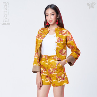 Woman SD Satin Cropped Jacket เสื้อแจ็คเก็ตสั้นสไตล์โมเดิร์นไชนีส ผ้าพิมพ์ลายตรุษจีน เนื้อผ้านุ่มใส่สบาย