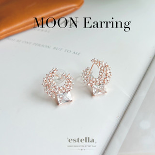 ต่างหูเงินแท้ Silver 925 ประดับเพชร CZ แวววาว ต่างหูแฟชั่น รุ่น Moon Earring - Estella house