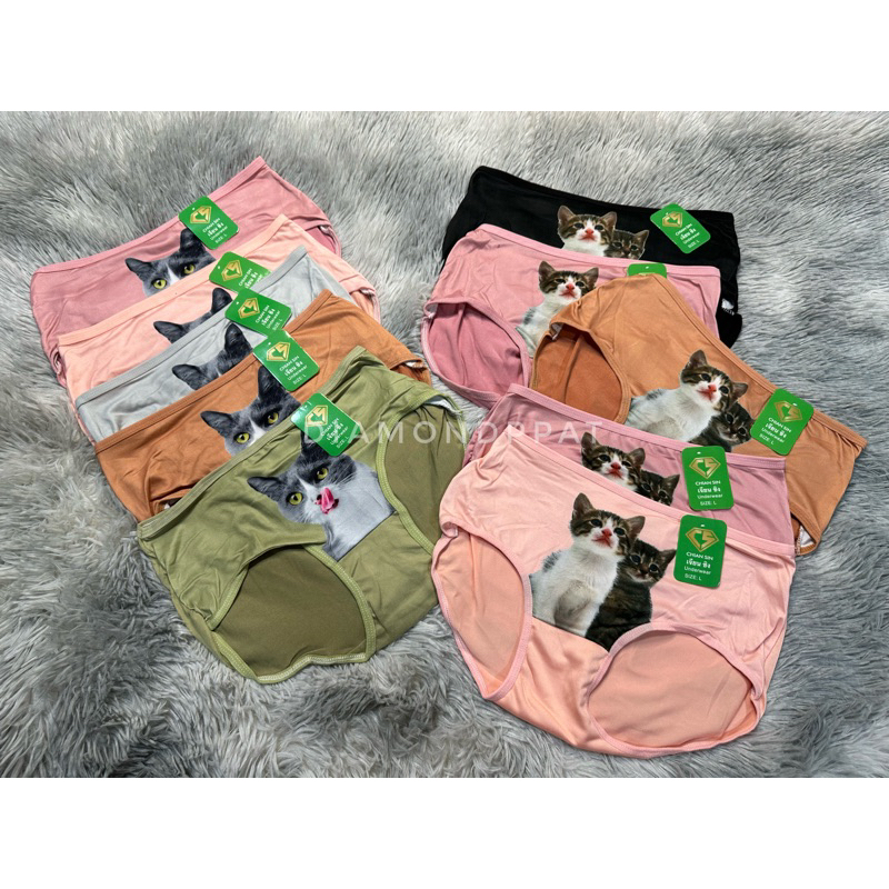 🐱(10ตัว)🇹🇭กางเกงในพิมพ์แมว129บาทบาทเอว22-30นิ้ว ผ้านิ่ม ใส่สบาย 🐱