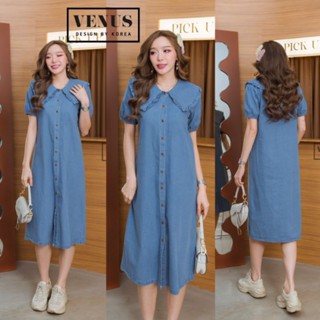 Jeans MaxiDress แม๊กซี่เดรสผ้ายีนเนื้อดี แต่งกระดุมเรียงหน้า คอแต่งปกระบาย ช่วงแขนเป็นแขนบาร์บี้สุดน่ารักคะ แม๊ทกับรองเท