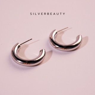 โค้ด SILV45 ลด45.-  Silver beautyต่างหูรูปตัวซีเล็กผิวเรียบแฟชั่นE10011