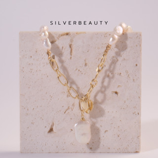 โค้ด SILV45 ลด45.-  Silver beautyสร้อยคอหินมุกหัวใจย้อยN018175