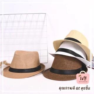 💕ivy หมวกบัคเก็ต หมวกสานทรงคาวบอย (B63)