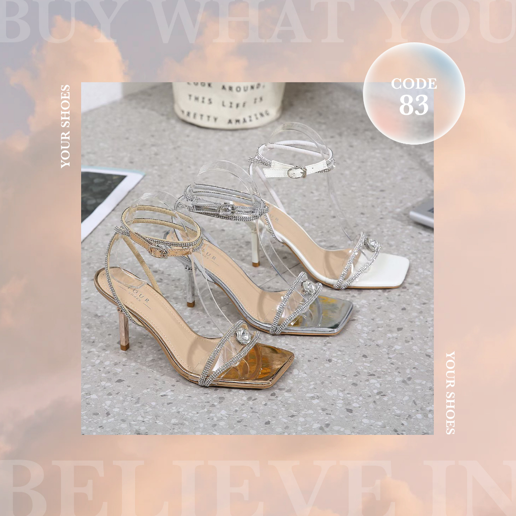 YOURSHOES 83 / รองเท้าส้นสูง 3.5 นิ้ว แต่งสายเพชรพันขา รองเท้าผู้หญิง