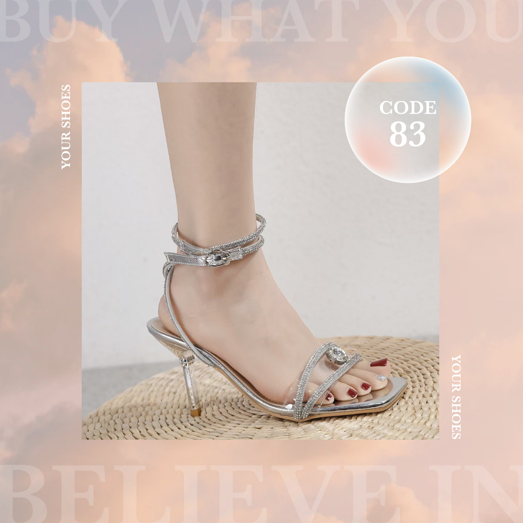 YOURSHOES 83 / รองเท้าส้นสูง 3.5 นิ้ว แต่งสายเพชรพันขา รองเท้าผู้หญิง