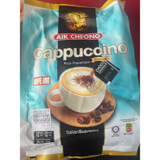 Aik choeng คาปูชิโน่ 3in1 ขนาด 12 ซอง ถุงสีฟ้าอ่อน Coffee เอ็กชอง กาแฟ Cappuccino 25กรัม x 12ซอง