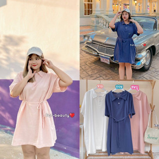 เดรสสไตล์มินิมอล คอปก น่ารักแบ๊วสุดๆ เนื้อผ้าลินิน plussize สาวอวบ