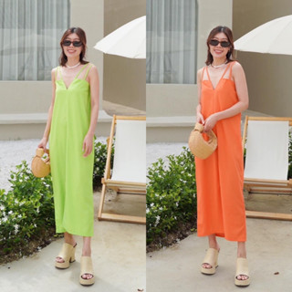 🥑🍊 New Arrival!! 🍊🥑V NECK DOUBLE CAMISOLE COTTON LINEN DRESS (650฿ฟรีส่ง) กรี๊ด!! น้องใหม่ เดรสผ้าคอตตอนลินิน studio X2