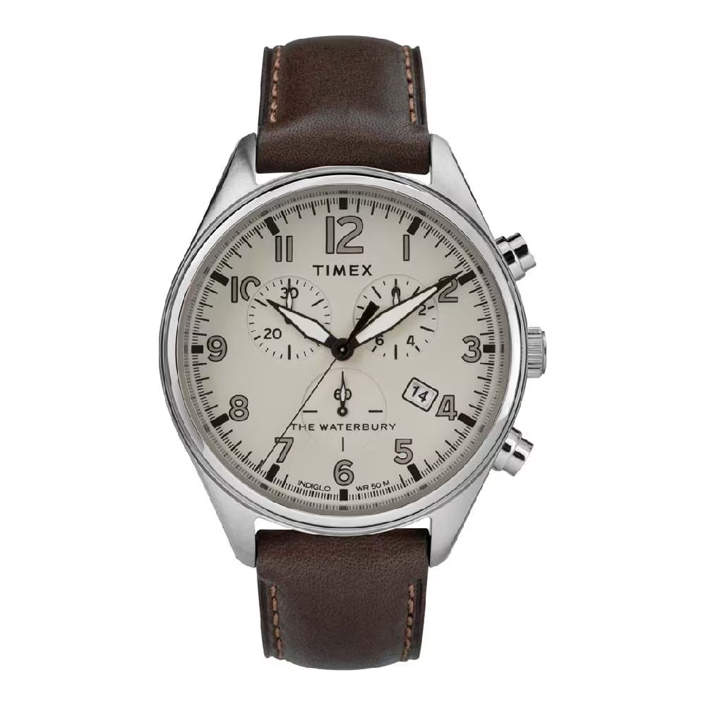 Timex TW2R88200 Traditional นาฬิกาข้อมือผู้ชาย สายหนัง สีน้ำตาล หน้าปัด 42 มม.