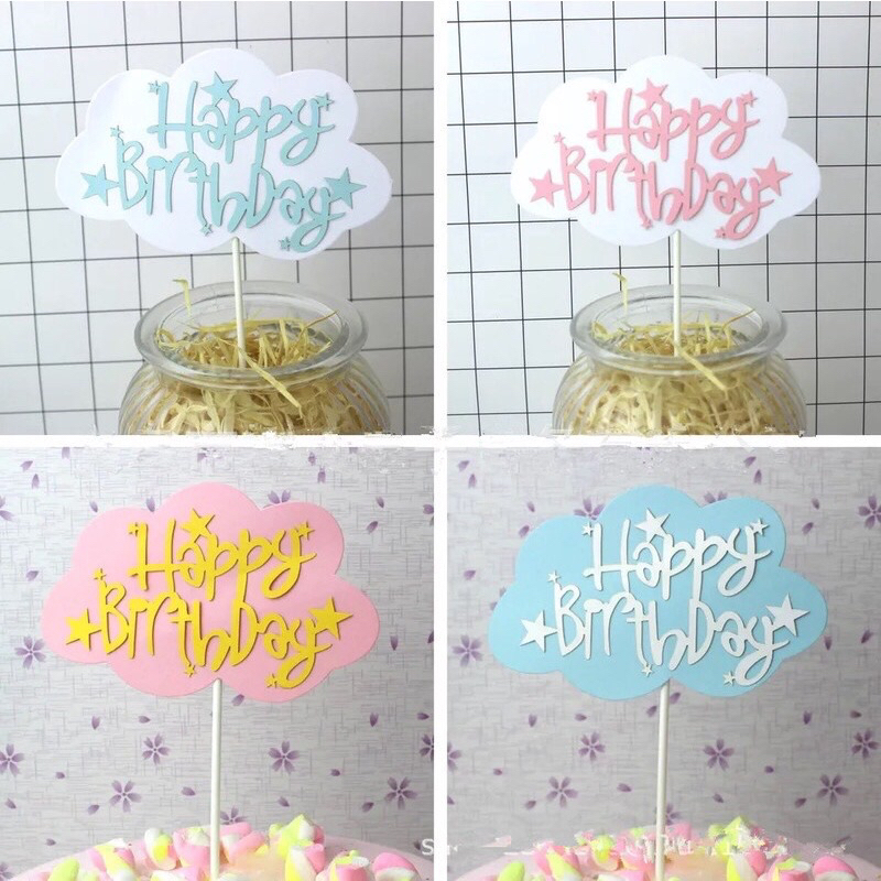 พร้อมส่ง ป้ายกระดาษรูปทรงเมฆฟองน้ําหลากสีสําหรับตกแต่งเค้กวันเกิด