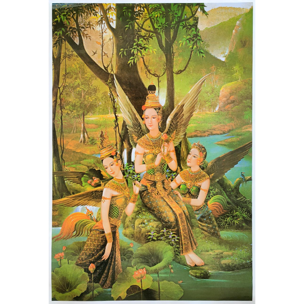 โปสเตอร์ รูปวาด กินรี วรรณคดีไทย Women Literature Kinnaree Manora POSTER 24”X35” นิ้ว Painting Siam 