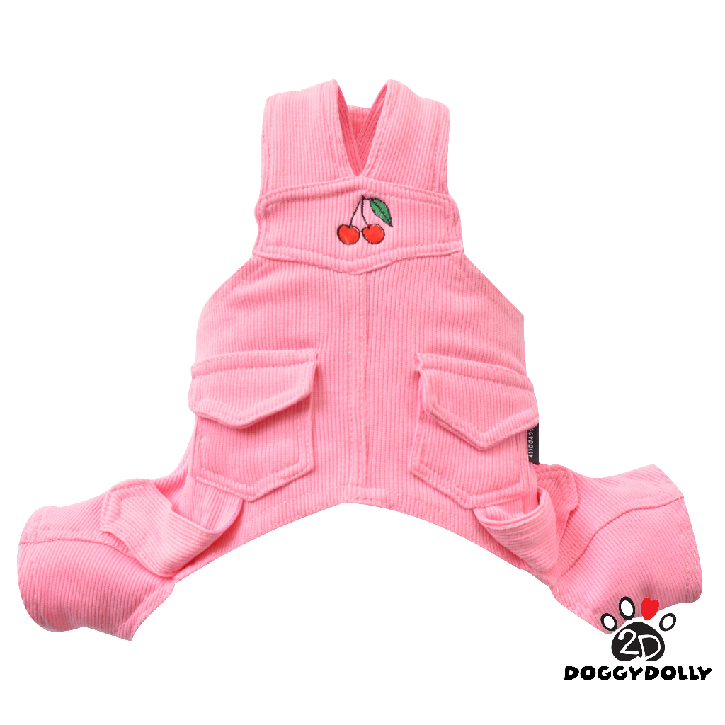 Pet clothes -Doggydolly เสื้อผ้าแฟชั่น สัตว์เลี้ยง หมาแมว ชุดเอี๊ยมกางเกง ผ้าลูกฟูก สีชมพู ขนาดไซส์ 1-9 โล C404