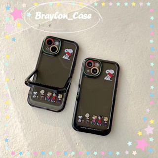 🌷Braylon🌷จัดส่งภายใน24ชม พร้อมขาตั้ง ขอบเต็ม iphone 11 14 pro max เคสใส สีดำ สนูปปี้ เรียบง่าย case for iPhone 12 13