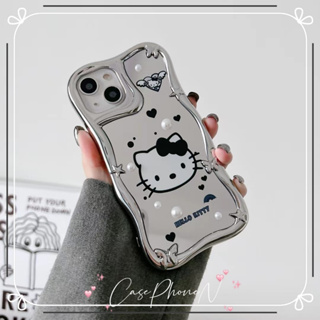 เคสไอโฟน iphone 11 14 Pro Max รูปหัวใจ คิตตี้ ins แบบกระจก ขอบครีม ป้องกันการตก เคส iphone 12 13 Pro Case for iPhone