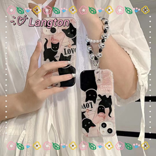 🌈Langton🌸สไตล์สร้อยข้อมือ ลูกแมว การ์ตูน หวานสวย iphone 11 14 pro max ป้องกันการหล่น ขอบเต็ม case for iPhone 12 13