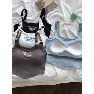 SHOP_MKL🌿พร้อมส่ง เสื้อกล้ามสายเดี่ยว สไตล์ Y2K สายเดี่ยวมินิมอล ฟองน้ำในตัว #637
