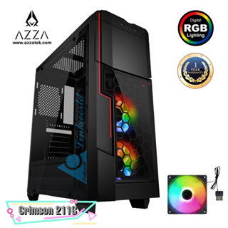 🐉AZZA CRIMSON ( เคสเปล่า ฝากระจก แถม fan rgb 2ตัว ) 211G Black DUAL rgb Fan Mid Tower Temped Glass รับประกัน 1ปี