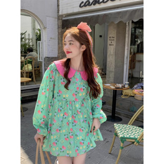 พร้อมส่ง! Green floral minidress 🌷✨ C3906 มินิเดรสสั้น เดรสสั้น เดรสสั้นสีเขียว สีเขียวเหนี่ยวทรัพย์