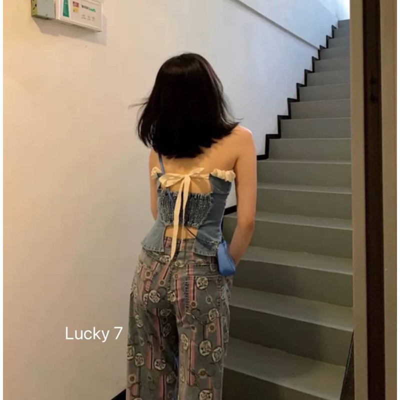 BY IRA Whippingcream Denim tube top  (23105) เกาะอกยีนส์แบบบางสม็อคหลัง เข้ากับทุกการแต่งกาย แฟชั่นฤดูร้อน สไตล์ใหม่ - รูปที่ 2