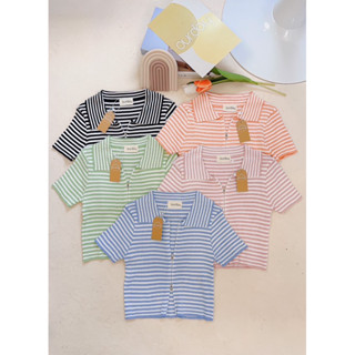 เสื้อโปโล ลายทางน่ารัก โทนสีละมุน