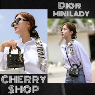 🍒 DIOR LADY MICRO BAG  สุภาพสตรี/กระเป๋าถือ/กระเป๋าร่อซู้ล/กระเป๋าสะพาย สามกริด