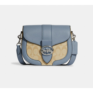 Georgie Saddle Bag In Signature Canvas สีฟ้า