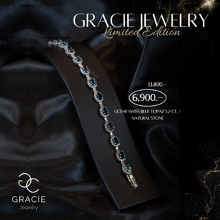 สร้อยข้อมือพลอยแท้ Gracie Jewelry ตัวเรือนเงินแท้ชุบทองคำขาว พลอยบลู โทแพซ (Blue Topaz) 5.20 ct. / เพทายแท้