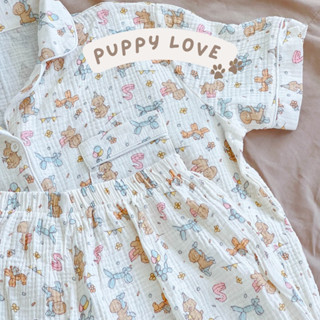 — Puppy Love🐶💛✨ ชุดนอนแขนสั้นขาสั้นลายน้อยหมา