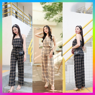 🌈MesubShop🌈 ชุดเซท 2ชิ้น เสื้อสายเดี่ยว สปาเก็ตตี้ลายริ้ว + กางเกงขายาว ผ้าคอตตอน  เซตสก็อต รุ่น เซตเรนเดียร์