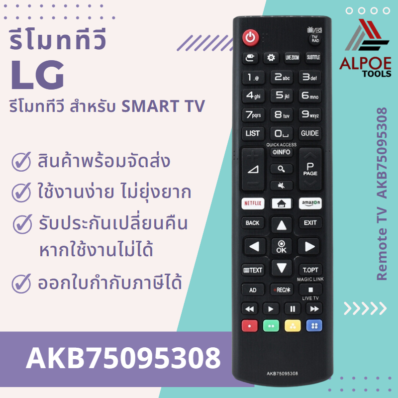 รีโมททีวี LG รหัส AKB75095308 สำหรับ Smart TV