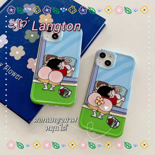 🌈Langton🌸ป้องกันการหล่น ขอบเต็ม หมุนได้ พร้อมอุปกรณ์เสริม iphone 11 14 pro max เครยอนชินจัง  case for iPhone 12 13