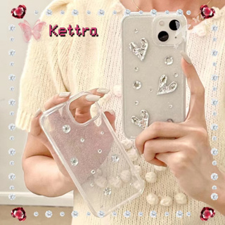 💜Kettra💜ขอบเต็ม ป้องกันการหล่น 11 14 pro max รูปหัวใจ เคสใส เพชรเม็ดเล็ก หวานสวย เล็กและสด case for iPhone 12 13